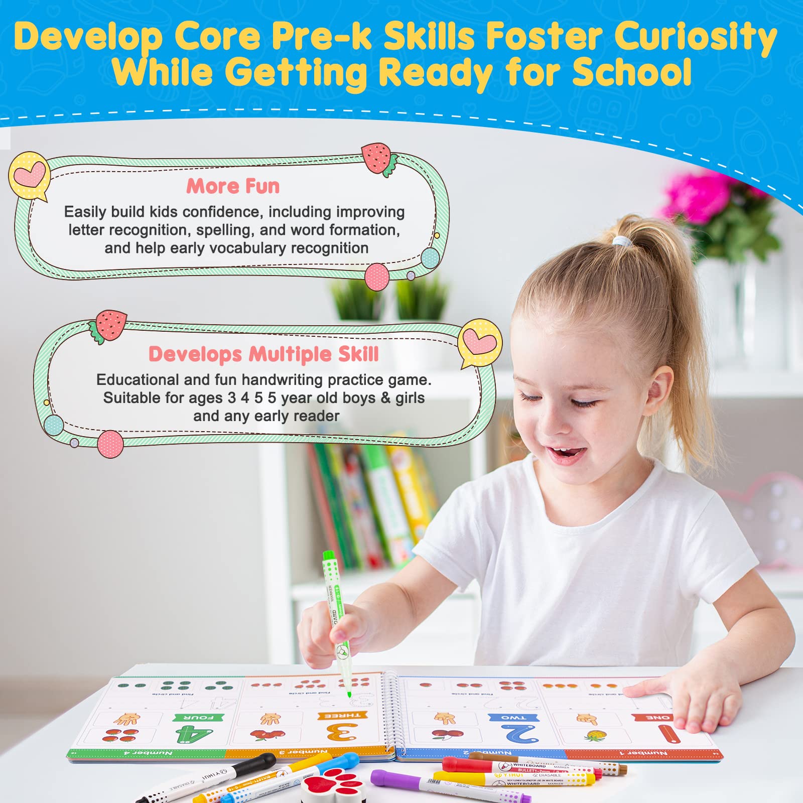 Toddlers Toys for 3+ 4 5 6 7 8 Year Old Boys Girls - Handwriting Practice Books Kindergarten Workbooks - Montessori Learning Toys for Kids Ages 3-4 4-8 5-7, Birthday Gifts Back to School Book Supplies