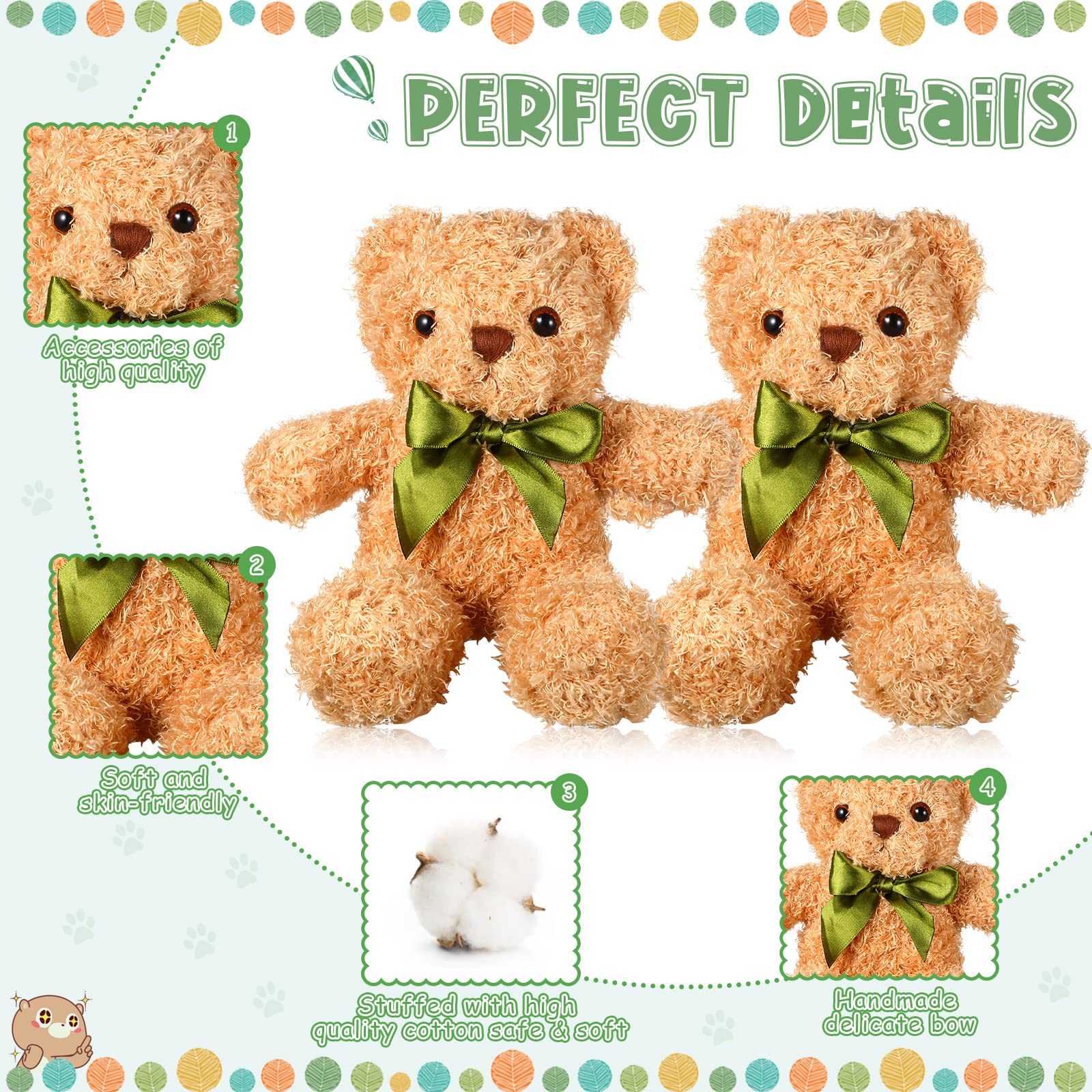 HyDren 24 Pcs Cute Stuffed Bear Plush Doll Gift Bulk 10 Inch Children's Sleeping and Playing Bear Toy Preschool Animals Christmas Party Favor Brown Bear with Bow Tie for Baby Shower Birthday