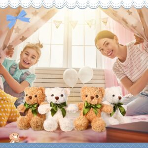 HyDren 24 Pcs Cute Stuffed Bear Plush Doll Gift Bulk 10 Inch Children's Sleeping and Playing Bear Toy Preschool Animals Christmas Party Favor Brown Bear with Bow Tie for Baby Shower Birthday