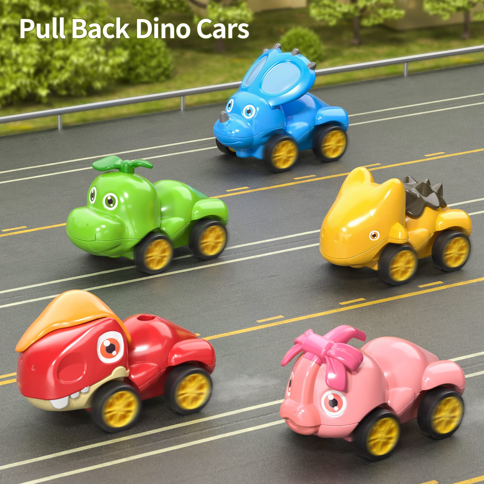 Dinosaur Truck Toys for Kids 3-5, Friction Power Transport Car Load 5 Cartoon Pull Back Dino Figures Vehicle, Toddler Carrier Truck Play Set, Birthday Gift for 3 4 5 6+ Year Old Boys and Girls