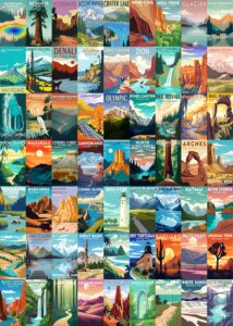 national parks puzzle for adults 1000 pieces, travel poster landscape puzzle including zion yellowstone yosemite, nature jigsaw puzzles scenery mountain scene