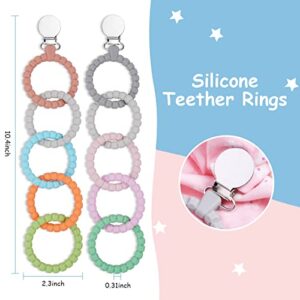 Ainiv Silicone Baby Teether Links, 2 Strings Baby Teething Toys with Pacifier Clip, Cutie Baby Teether Rings, Food Grade Silicone Attachable Teether Chew for Newborn Infant Baby Gift, Color-1