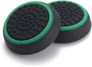 2pcs joystick cap silicone rubber thumb stick grip caps for ps5 ps4 pro slim ps3 xbox 360 xbox one xbox one x elite controller (black-green)