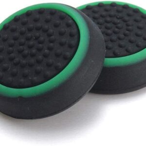 2PCS Joystick Cap Silicone Rubber Thumb Stick Grip Caps for PS5 PS4 Pro Slim PS3 Xbox 360 Xbox One Xbox One X Elite Controller (Black-Green)