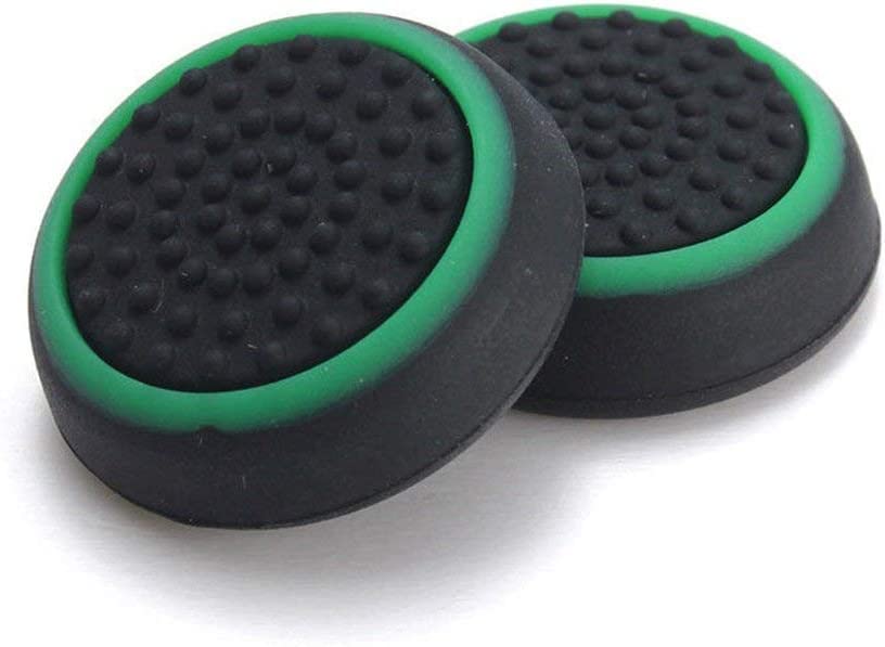 2PCS Joystick Cap Silicone Rubber Thumb Stick Grip Caps for PS5 PS4 Pro Slim PS3 Xbox 360 Xbox One Xbox One X Elite Controller (Black-Green)