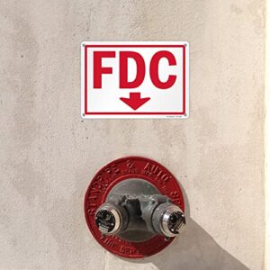 SmartSign 10 x 14 inch “FDC Fire Department Connection” Sign with Down Arrow and Pre-Cleared Holes, 55 mil HDPE Plastic, Red and white, Made in USA