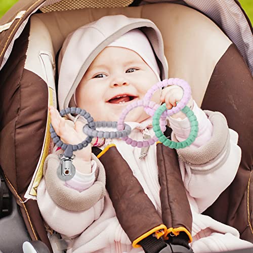 Ainiv Silicone Baby Teether Links, 2 Strings Baby Teething Toys with Pacifier Clip, Cutie Baby Teether Rings, Food Grade Silicone Attachable Teether Chew for Newborn Infant Baby Gift, Color-1