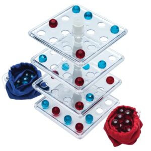 jokari take the tower 3d strategy board game for 2 to 4 kids or adults of any age. easily attach rotating playing surfaces, like connect 4 try to align 4 marbles, turn a level to alter opponent's plan