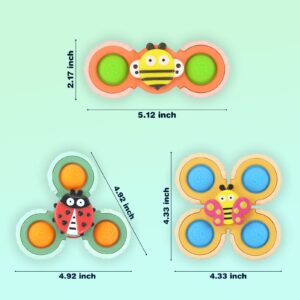 FIDWOD 3Pcs Suction Cup Spinner Toy for Baby - Bath Spinning Toys for Toddlers Infants 1+ Year Old - Sensory Fidget Toys Window Travel Airplane Bathtub Shower - First Birthday Gift for Girls Kids