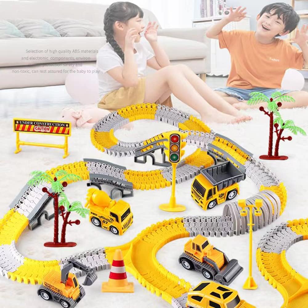 234 Pcs Engineering Rail Car,Construction Race Tracks for Kids Toys, 2 Electric Toy Cars,3 Construction Cars, DIY Collage Flexible Track Toys Set, Kids Gifts for 3-8 Year Old Boys and Girls Toys