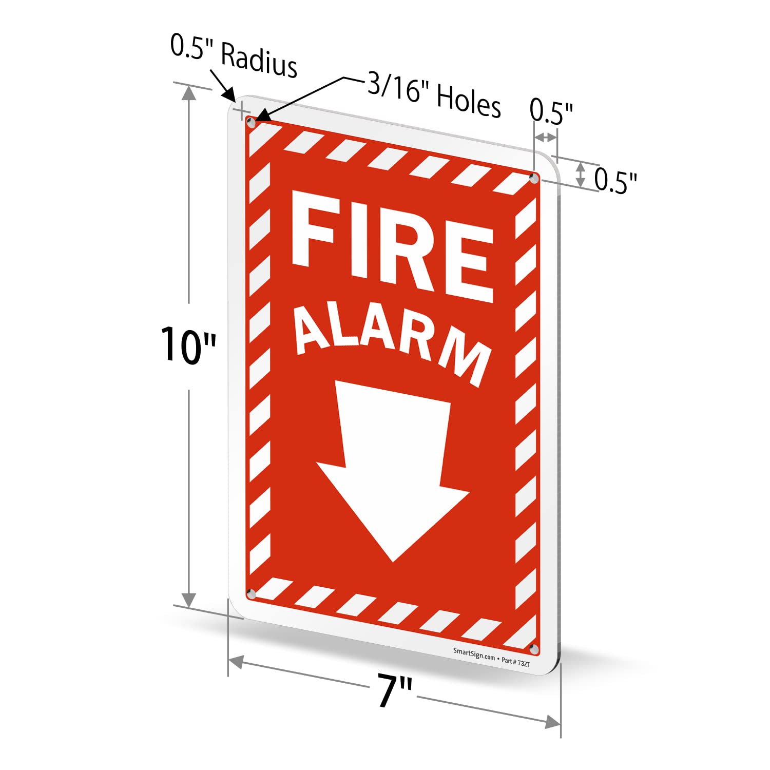 SmartSign 10 x 7 inch “Fire Alarm” Sign with Down Arrow and Pre-Cleared Holes, Digitally Printed, 55 mil HDPE Plastic, Red and white, Made in USA