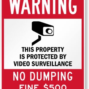 SmartSign 30 x 24 inch “Warning - Property Protected by Video Surveillance, No Dumping” Sign, 80 mil Aluminum, 3M Laminated EG Reflective Material, Red, White and Black, Made in USA