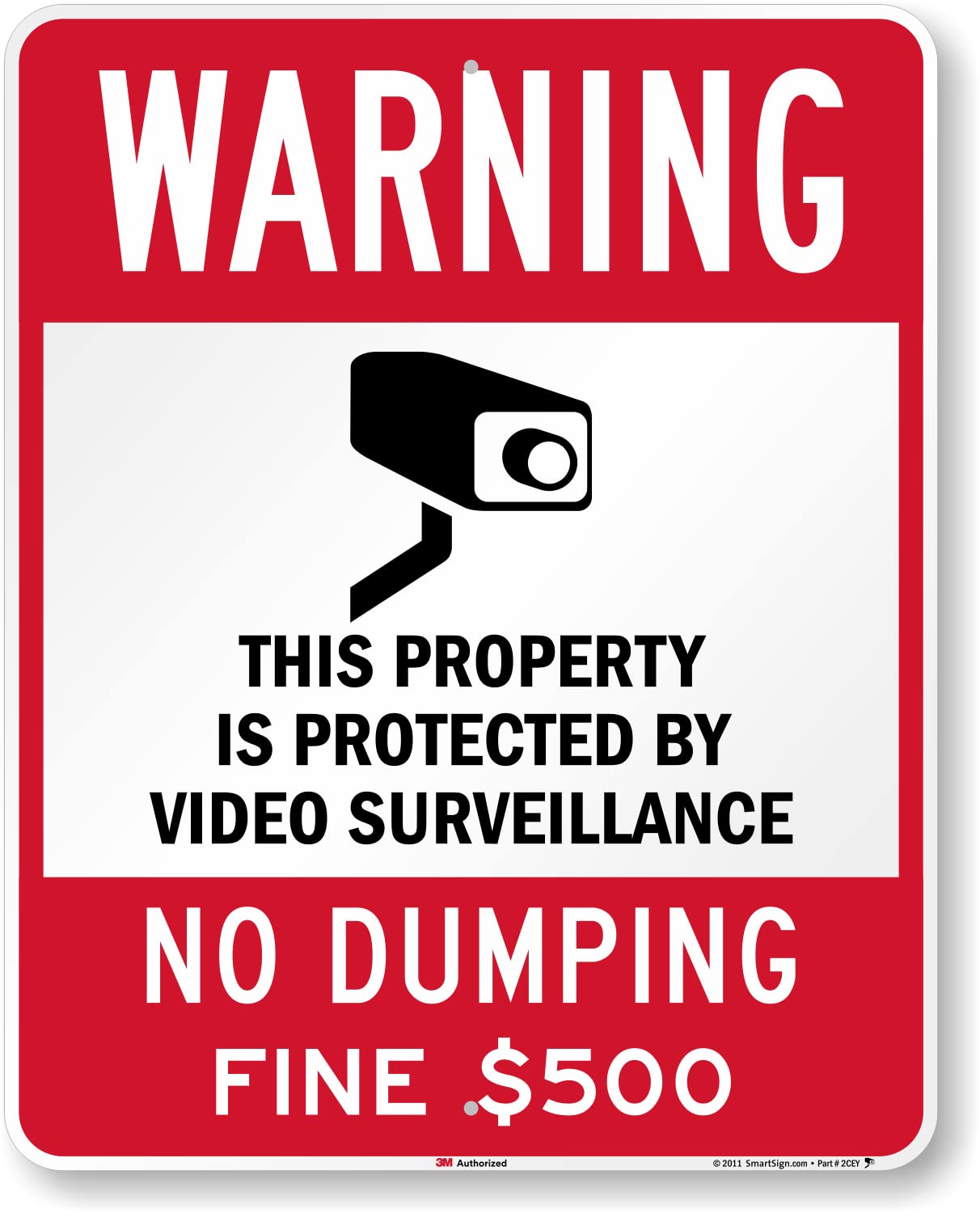 SmartSign 30 x 24 inch “Warning - Property Protected by Video Surveillance, No Dumping” Sign, 80 mil Aluminum, 3M Laminated EG Reflective Material, Red, White and Black, Made in USA