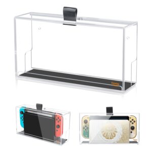 Desing Wish Switch Wall Mount Holder Compatible with Nintendo Switch/OLED Dock, Switch Dock Cover Clear Protective Box Dust Cover Display Box Acrylic Wall Mount Stand for Nintendo Switch Dock