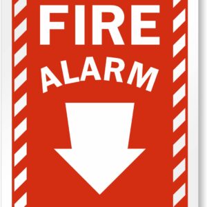 SmartSign 10 x 7 inch “Fire Alarm” Sign with Down Arrow and Pre-Cleared Holes, Digitally Printed, 55 mil HDPE Plastic, Red and white, Made in USA