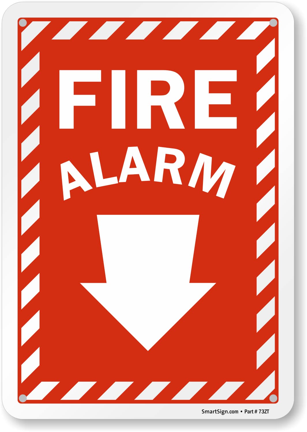 SmartSign 10 x 7 inch “Fire Alarm” Sign with Down Arrow and Pre-Cleared Holes, Digitally Printed, 55 mil HDPE Plastic, Red and white, Made in USA