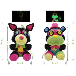 Kahopy Glow in The Dark Plush Freddy Stuffed Animals Black Light Plush Toy, 2 Golden Bear Figures, Collectible Gifts for Kids Fans