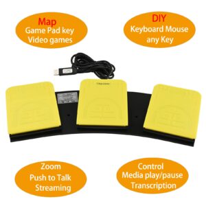 OLLGEN USB Foot Pedal for PC Gaming,Optical Control Foot Switch,Computer Map Mouse Keyboard Hotkey Combination Key Keypress Simulator Program Page Turner Transcription HID (USB Triple Foot Pedal)