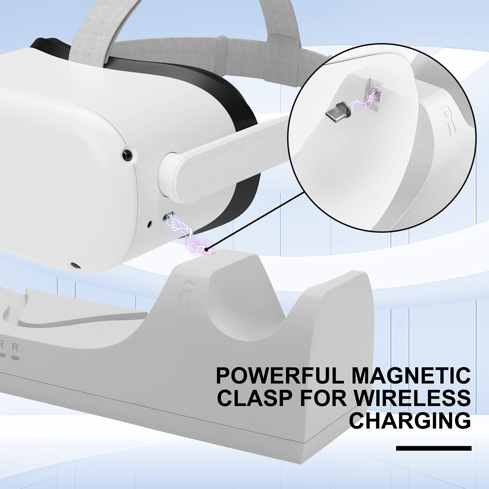 VR Charger Dock for Quest 2 Accessories, Station Stand for Charging Meta/Oculus Quest 2 Controller Headset with Elite Strap Attached (includes 2 x 2100mAh Rechargeable Batteries)