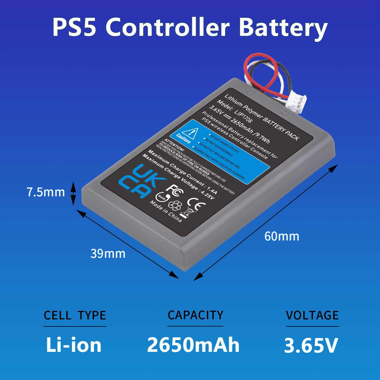 Hisewen PS5 Controller Battery, 2650mAh LIP1708 Replacement Battery for Sony PlayStation 5 PS5 DualSense CFI-ZCT1W Wireless Controller