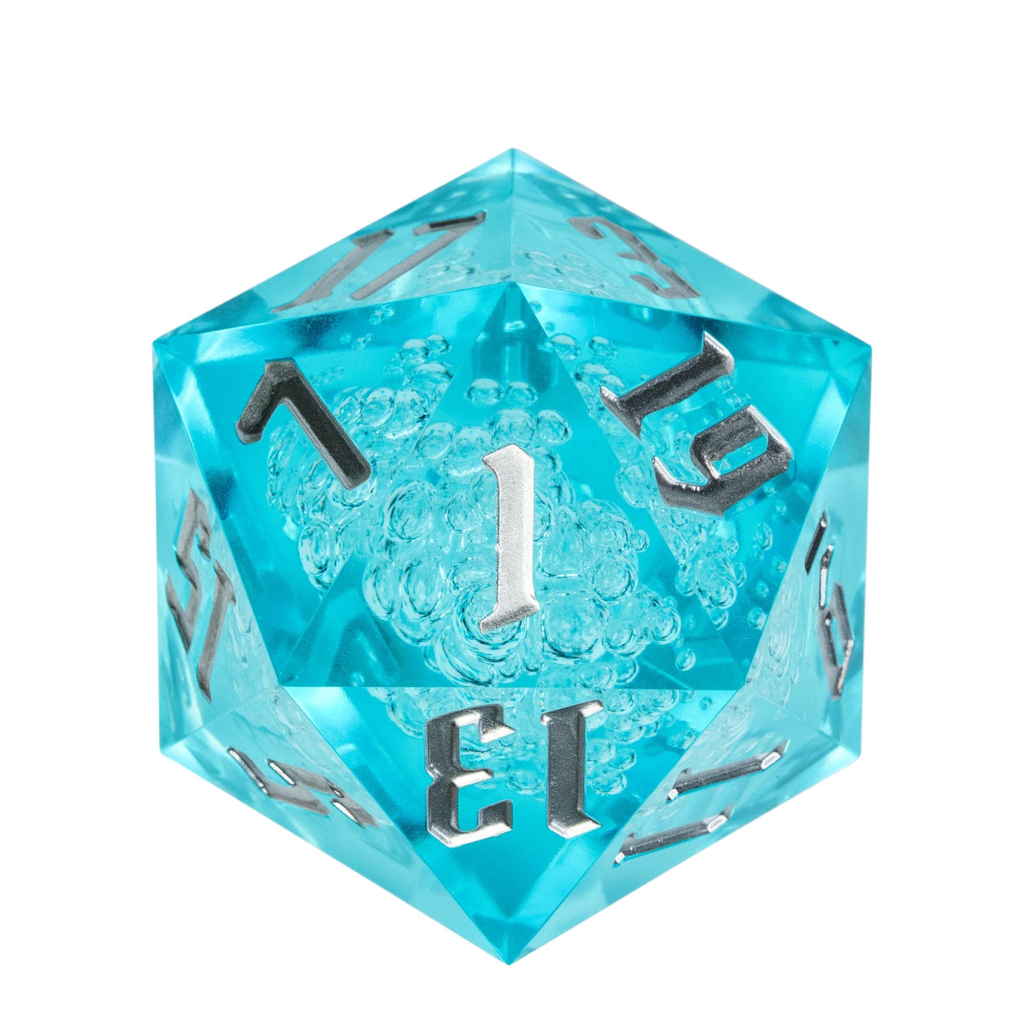 Poludie D20 Single Dice 55mm, 20 Sided DND Dice, Giant D20 D&D Polyhedral Dice Large D20 with Dice Gift Box for Dungeons and Dragons, RPG, MTG Table Games (Transparent Blue Bubbles)