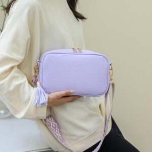 Women Camera Bag Purse, Convertable Crossbody Bags, Interchangeable Strap Shoulder Purse with Tassel, Purple