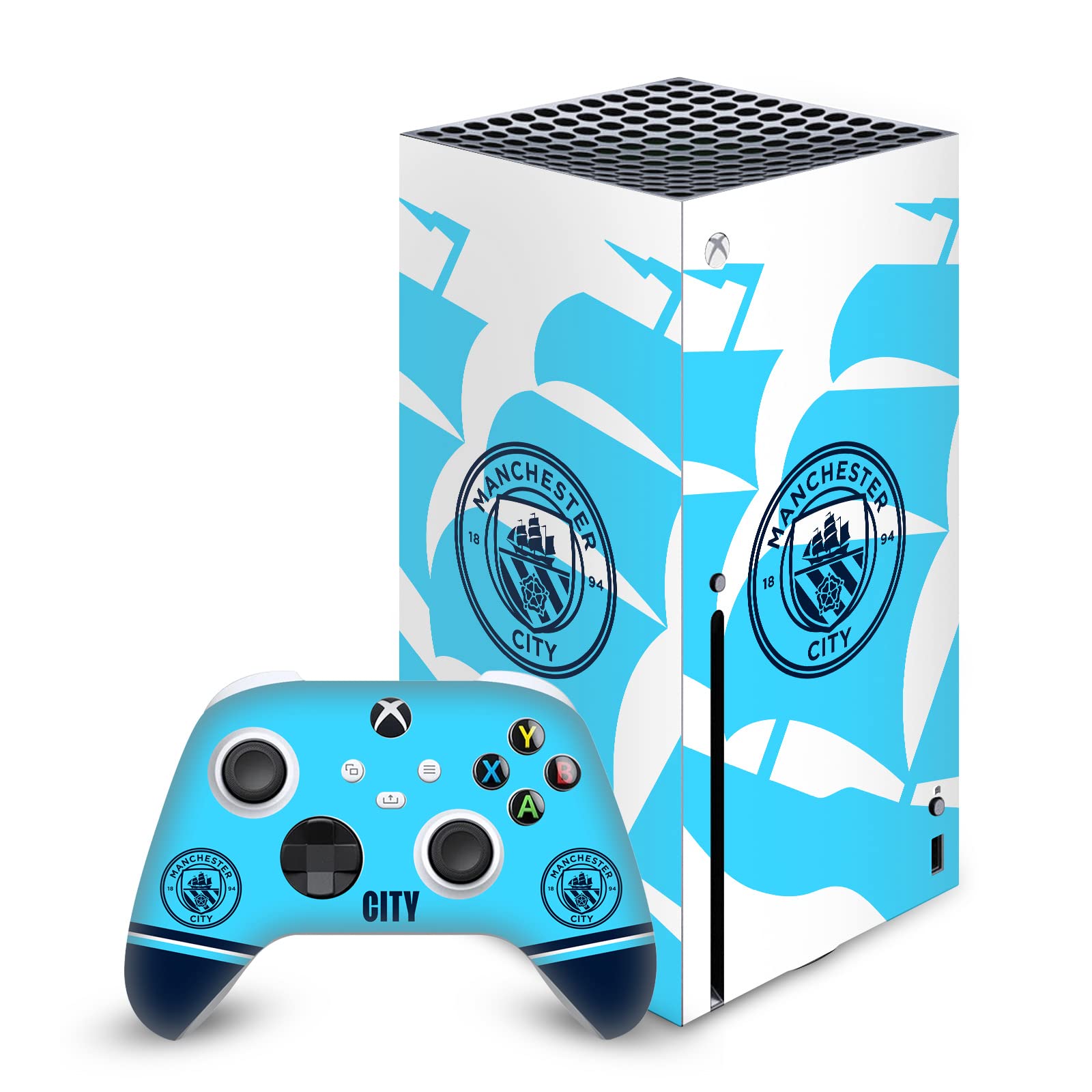 Head Case Designs Officially Licensed Manchester City Man City FC Badge Ship Logo Art Vinyl Sticker Gaming Skin Decal Cover Compatible With Xbox Series X Console and Controller Bundle