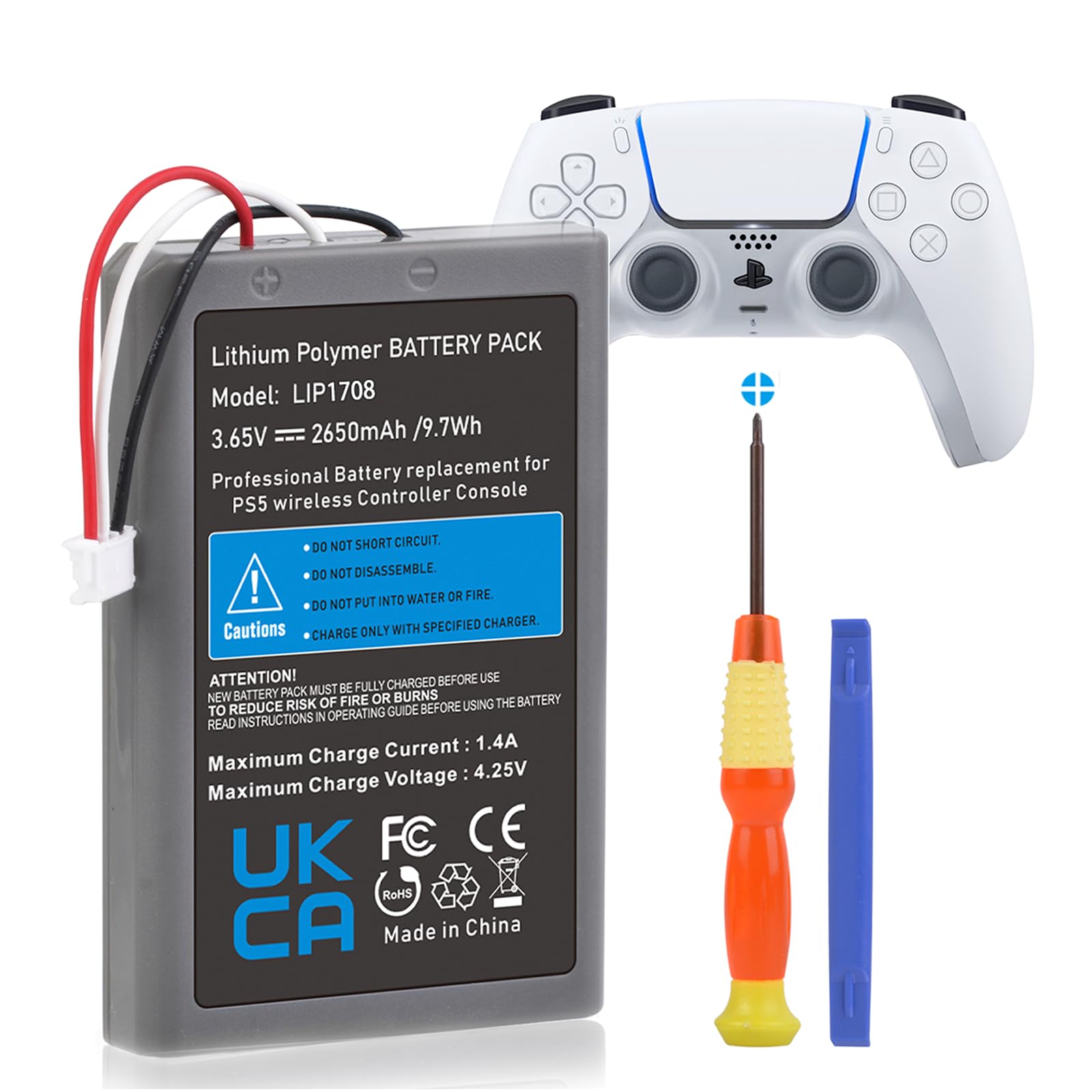 Hisewen PS5 Controller Battery, 2650mAh LIP1708 Replacement Battery for Sony PlayStation 5 PS5 DualSense CFI-ZCT1W Wireless Controller