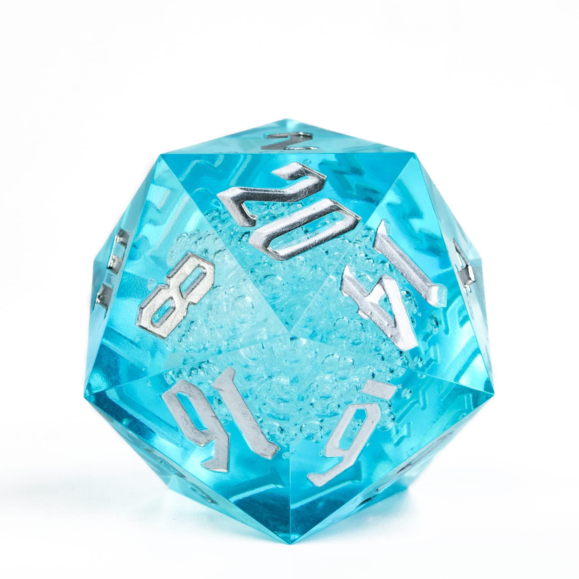 Poludie D20 Single Dice 55mm, 20 Sided DND Dice, Giant D20 D&D Polyhedral Dice Large D20 with Dice Gift Box for Dungeons and Dragons, RPG, MTG Table Games (Transparent Blue Bubbles)