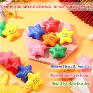 48 Pcs Motivational Star Stress Balls 2.2 Inch Stress Relief Ball with Quotes Colorful Foam Ball Inspirational Hand Exercise Toys for Relieve Anxiety Party School Carnival Reward (Bright Color)