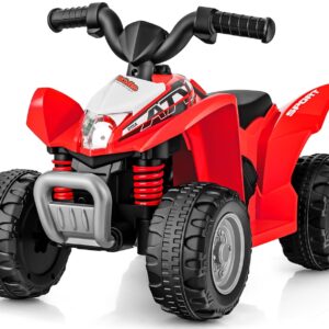 OLAKIDS Kids Ride On ATV, 6V Electric Vehicle for Toddlers, 4 Wheeler Battery Powered Motorized Quad Toy Car for Boys Girls with LED Lights, Horn (Garnet)