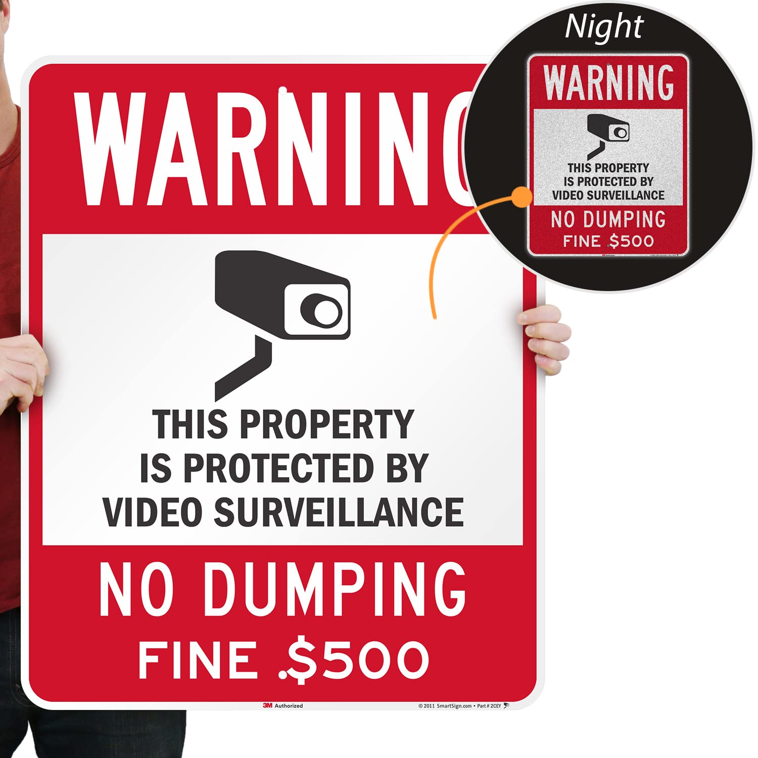 SmartSign 30 x 24 inch “Warning - Property Protected by Video Surveillance, No Dumping” Sign, 80 mil Aluminum, 3M Laminated EG Reflective Material, Red, White and Black, Made in USA