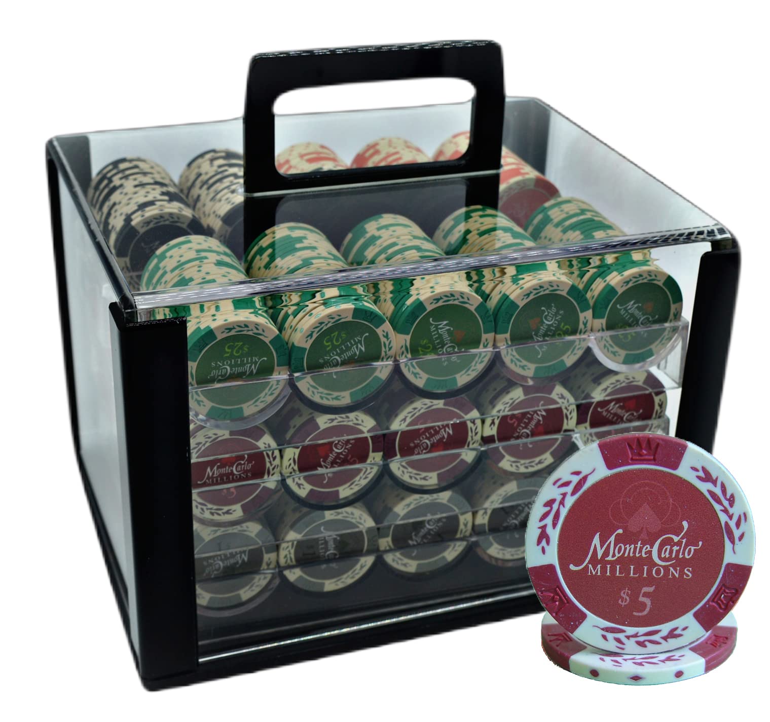 600PCS 13.5G Monte Carlo Millions Poker Chips Set with Heavy Duty Acrylic Case & Chips Trays