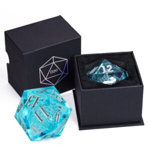 Poludie D20 Single Dice 55mm, 20 Sided DND Dice, Giant D20 D&D Polyhedral Dice Large D20 with Dice Gift Box for Dungeons and Dragons, RPG, MTG Table Games (Transparent Blue Bubbles)