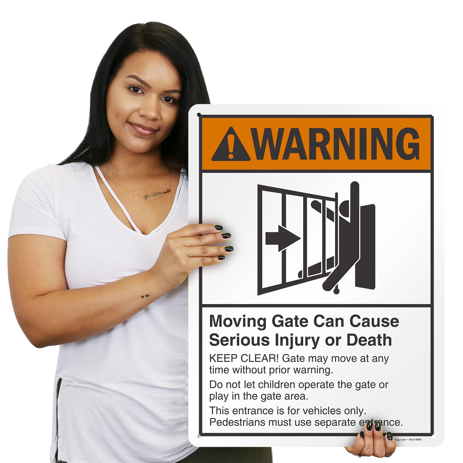 SmartSign 24 x 18 inch “Warning - Moving Gate Can Cause Injury Or Death” Metal Sign, 80 mil Laminated Rustproof Aluminum, Black, White and Orange, Made in USA