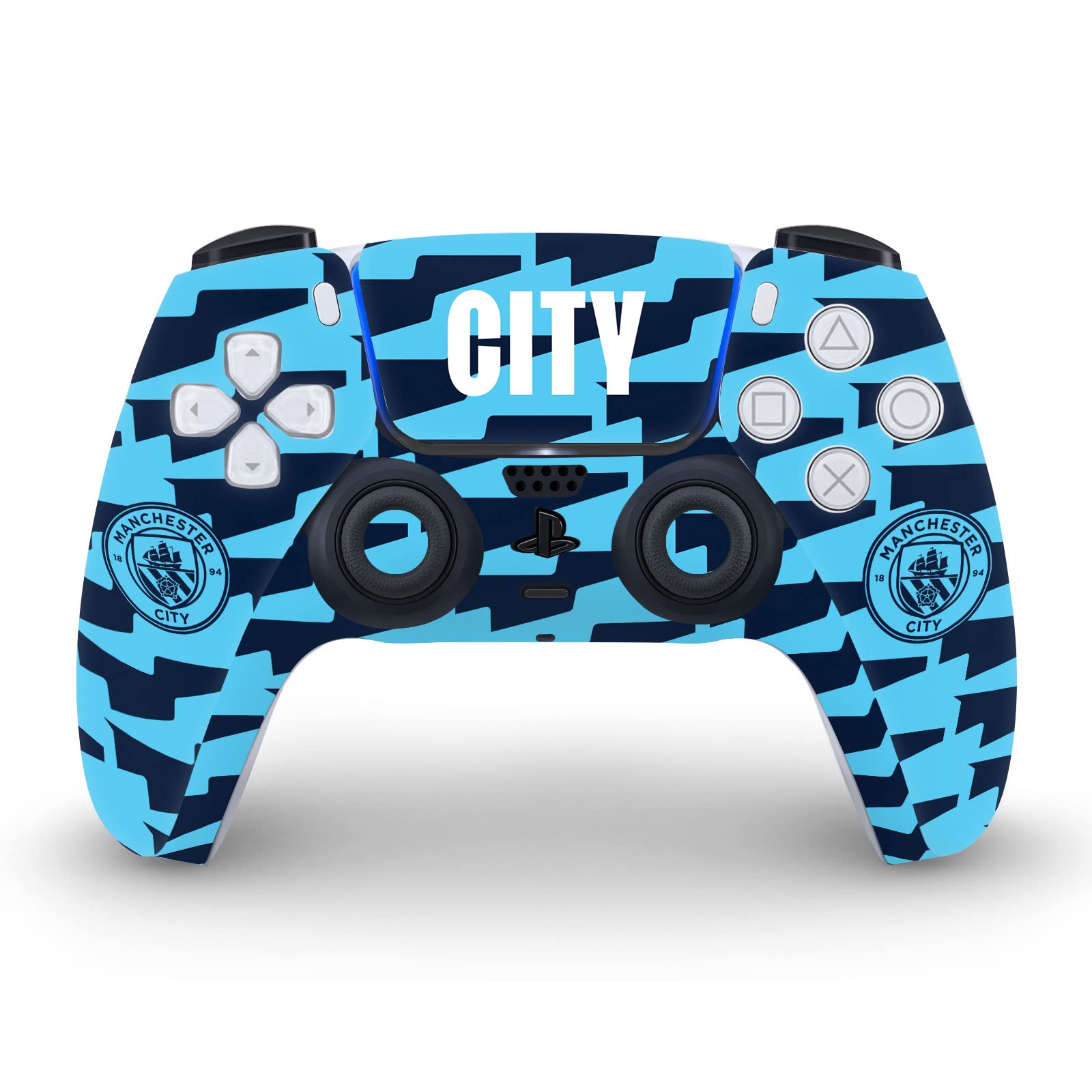 Head Case Designs Officially Licensed Manchester City Man City FC City Pattern Logo Art Vinyl Faceplate Gaming Skin Decal Compatible With Sony PlayStation 5 PS5 Disc Console & DualSense Controller