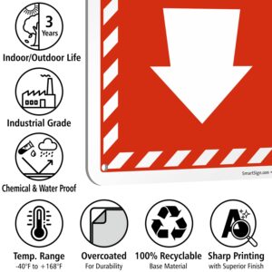 SmartSign 10 x 7 inch “Fire Alarm” Sign with Down Arrow and Pre-Cleared Holes, Digitally Printed, 55 mil HDPE Plastic, Red and white, Made in USA