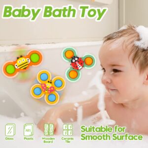 FIDWOD 3Pcs Suction Cup Spinner Toy for Baby - Bath Spinning Toys for Toddlers Infants 1+ Year Old - Sensory Fidget Toys Window Travel Airplane Bathtub Shower - First Birthday Gift for Girls Kids