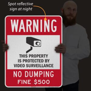 SmartSign 30 x 24 inch “Warning - Property Protected by Video Surveillance, No Dumping” Sign, 80 mil Aluminum, 3M Laminated EG Reflective Material, Red, White and Black, Made in USA