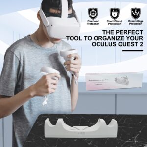 VR Charger Dock for Quest 2 Accessories, Station Stand for Charging Meta/Oculus Quest 2 Controller Headset with Elite Strap Attached (includes 2 x 2100mAh Rechargeable Batteries)