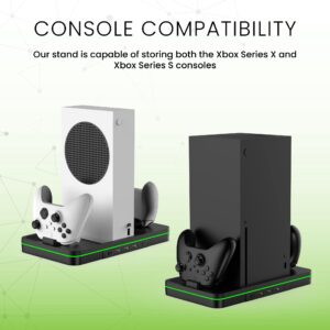 Xbox Multi-Function Console Stand - Surge Charge Stand Compatible with Xbox Series X & S Consoles, Dual Controller Charge Bays, Rechargeable Batteries, Cooling Fan, LED Lighting