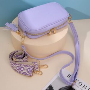 Women Camera Bag Purse, Convertable Crossbody Bags, Interchangeable Strap Shoulder Purse with Tassel, Purple