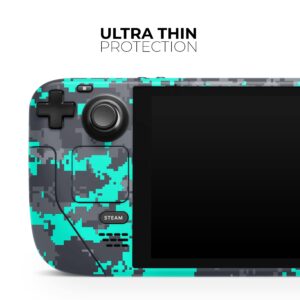 Design Skinz - Compatible with Steam Deck - Skin Decal Protective Scratch-Resistant Removable Vinyl Wrap Cover - Bright Teal and Gray Digital Camouflage