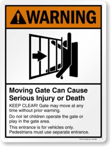 smartsign 24 x 18 inch “warning - moving gate can cause injury or death” metal sign, 80 mil laminated rustproof aluminum, black, white and orange, made in usa