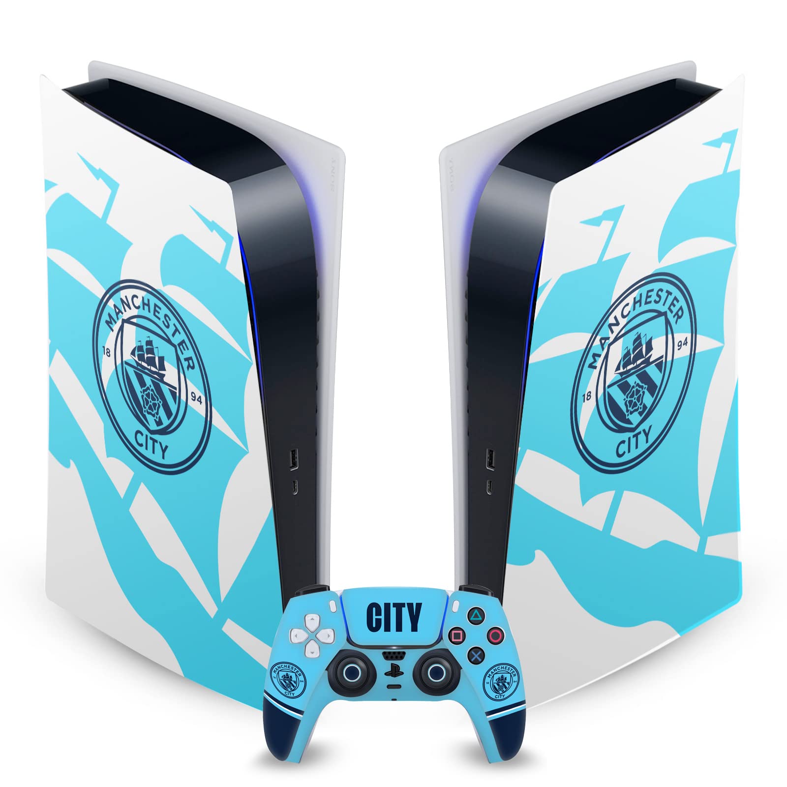 Head Case Designs Officially Licensed Manchester City Man City FC Badge Ship Logo Art Vinyl Faceplate Gaming Skin Decal Compatible With Sony PlayStation 5 PS5 Digital Console and DualSense Controller