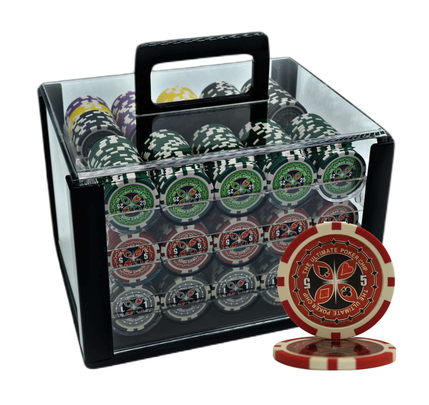 600pcs 13.5G Ultimate Casino Poker Chips Set with Heavy Duty Acrylic Case & Chips Trays