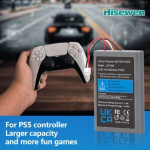 Hisewen PS5 Controller Battery, 2650mAh LIP1708 Replacement Battery for Sony PlayStation 5 PS5 DualSense CFI-ZCT1W Wireless Controller