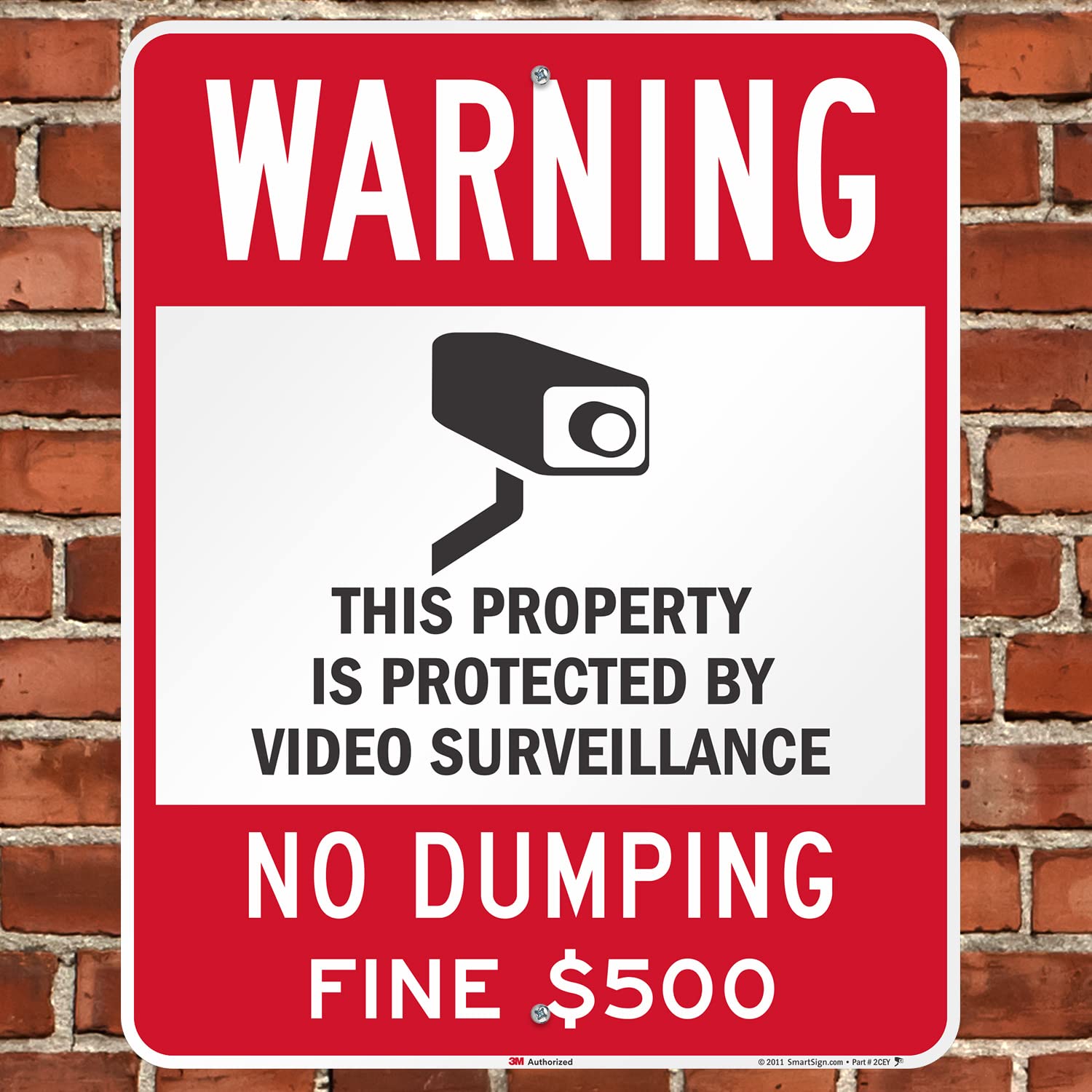 SmartSign 30 x 24 inch “Warning - Property Protected by Video Surveillance, No Dumping” Sign, 80 mil Aluminum, 3M Laminated EG Reflective Material, Red, White and Black, Made in USA