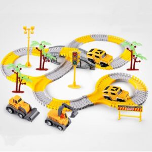 234 pcs engineering rail car,construction race tracks for kids toys, 2 electric toy cars,3 construction cars, diy collage flexible track toys set, kids gifts for 3-8 year old boys and girls toys