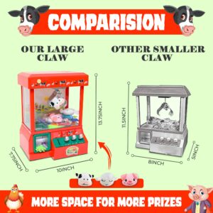 Bundaloo Claw Machine Arcade Game - Electronic Mini Candy and Toy Grabber Dispenser - with Sound & 3 Mini Plush Farm Animals